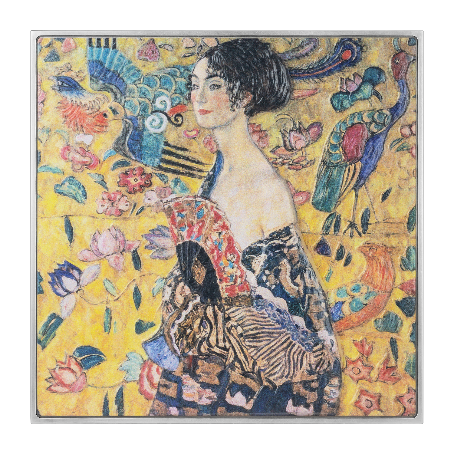 Lady with Fan by Gustav Klimt 1917 2.5 oz Silver Coin – Antiqued Finish