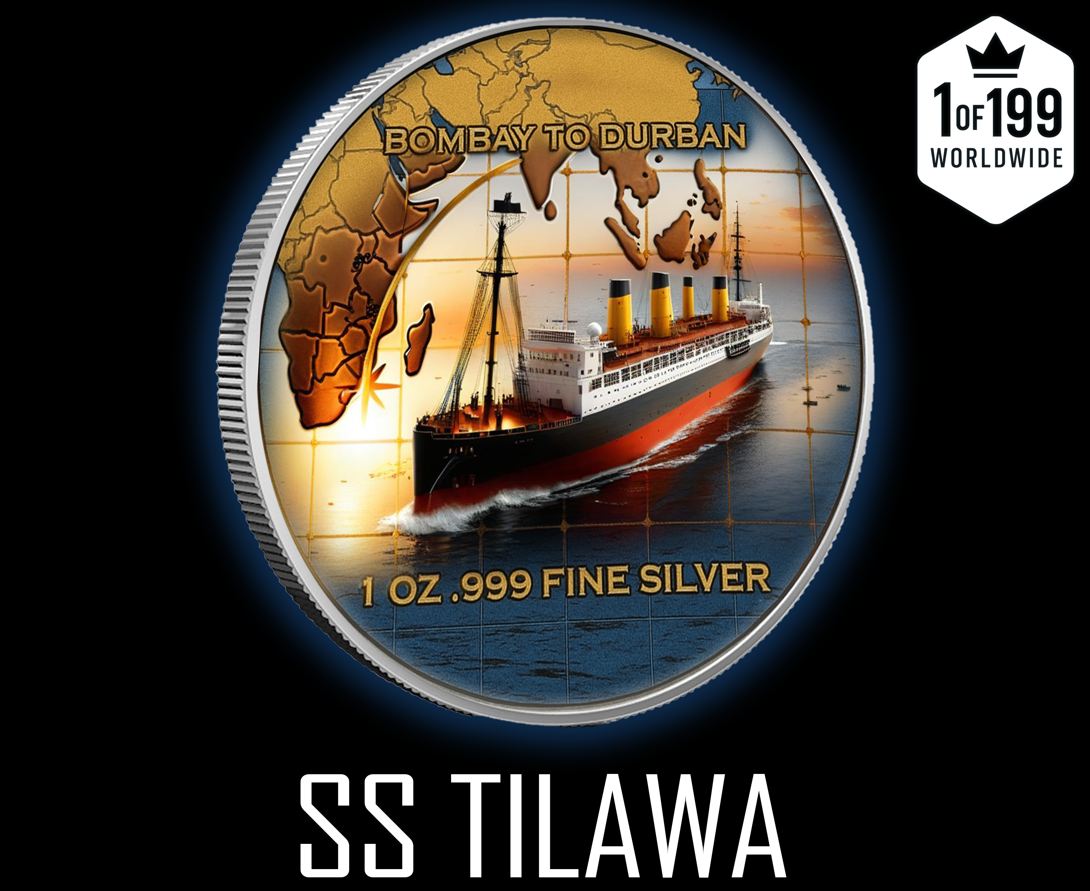 1 oz Colorized S.S. Tilawa Shipwreck Silver Voyage Round