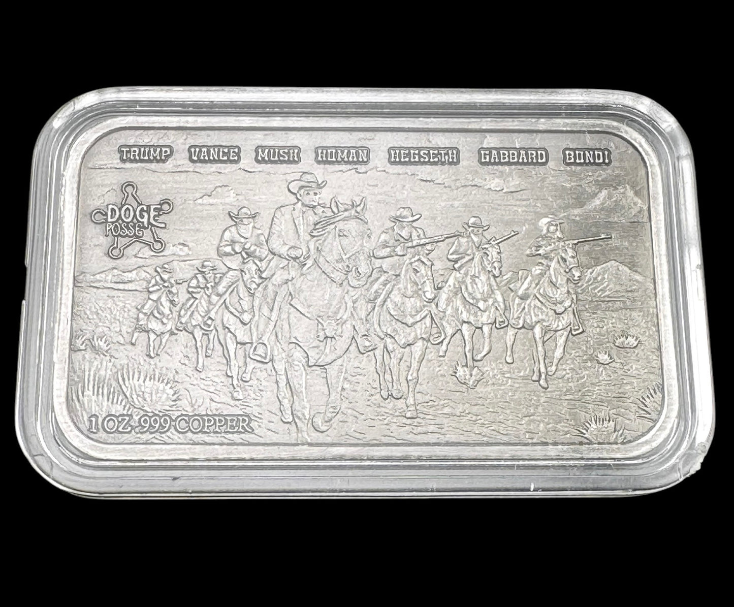 2025 .999 Copper 1oz Antique Silver Plated Trump DOGE Posse Art Bar