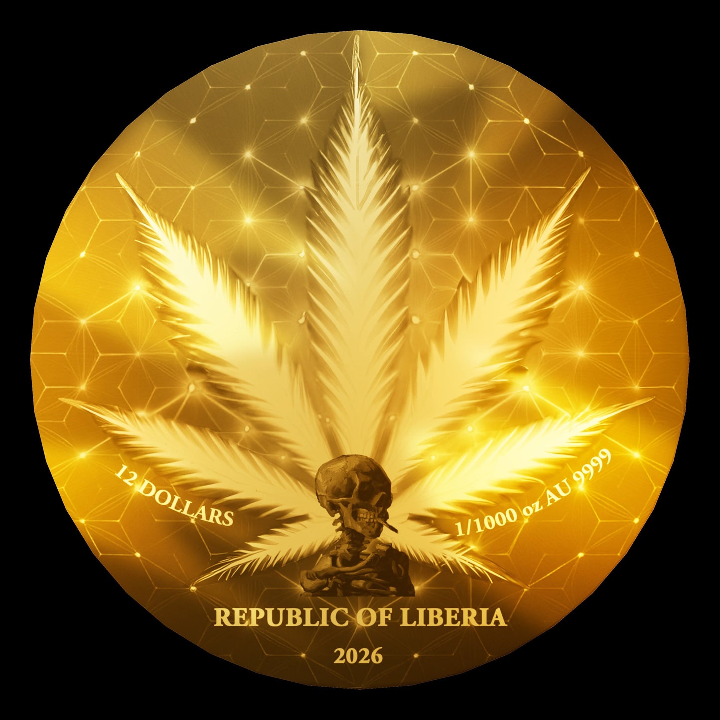 2026 Liberia Cannabis 1/1000 oz .9999 Gold Coin in Card