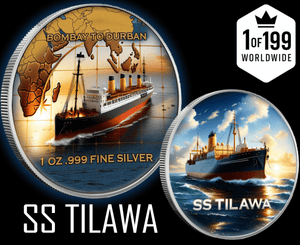 1 oz Colorized S.S. Tilawa Shipwreck Silver Voyage Round - Captain’s Chest Bullion