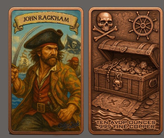 10oz .999 ADVP Copper Bullion Bar Pirate Captains "Captain Calico Jack" - Captain’s Chest Bullion