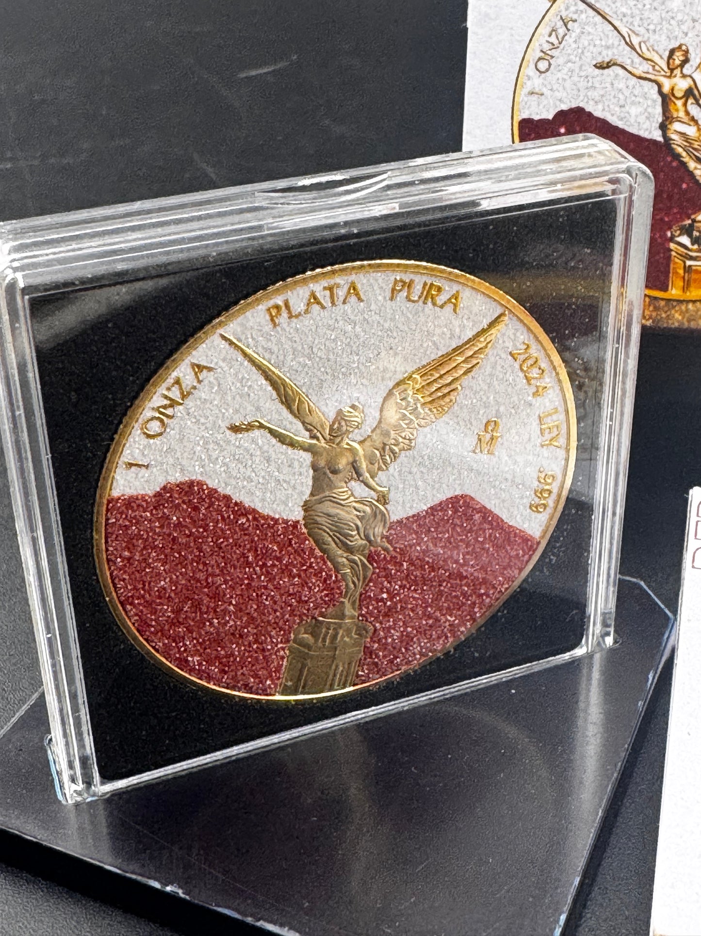 2024 1 Oz .999 Silver Mexico Mo Red & White Diamond Dust 24k Gold Coin