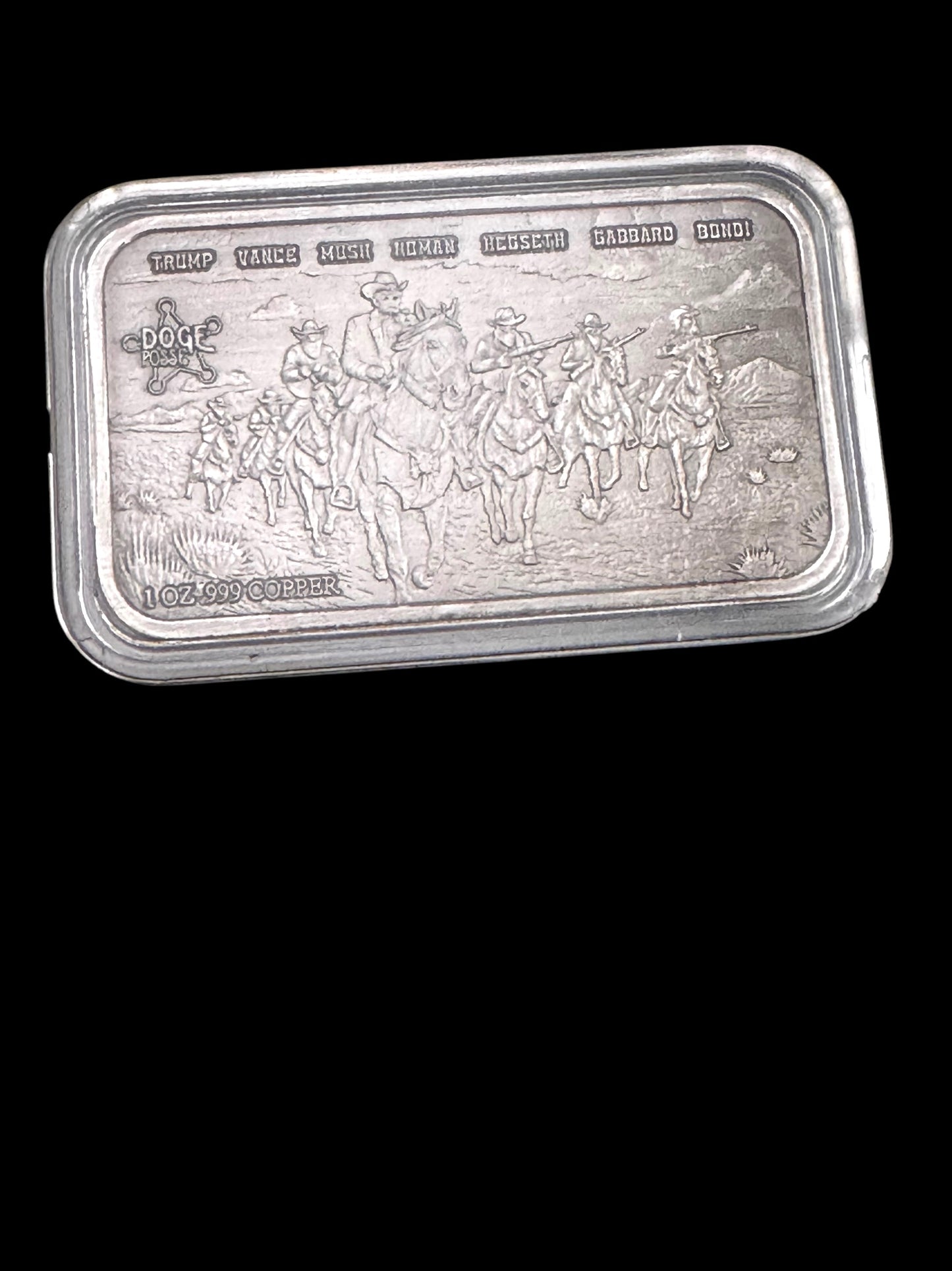 2025 .999 Copper 1oz Antique Silver Plated Trump DOGE Posse Art Bar