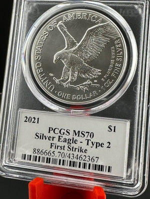 2021 American Silver Eagle Type 2 First Strike PCGS MS - 70 - Captain’s Chest Bullion