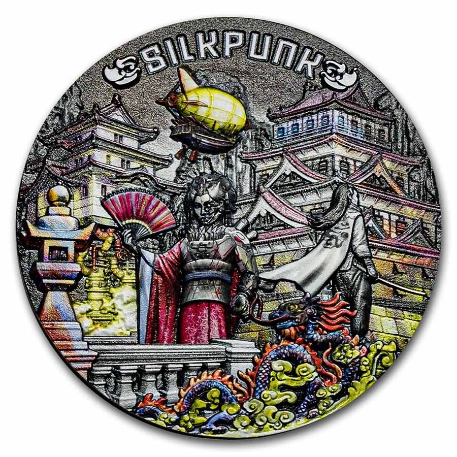 2022 Niue 2 oz Antique Silver The Punk Universe: Silkpunk Captain’s Chest Bullion