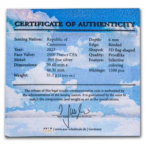 2023 Republic of Cameroon 1 oz Silver 3D Waving American Flag Captain’s Chest Bullion