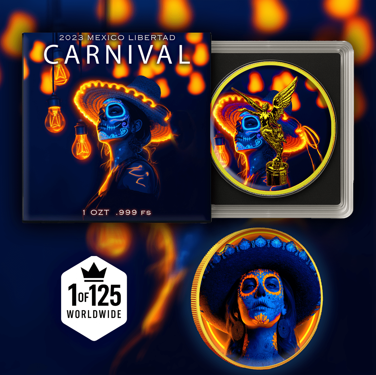 2023 Mexico Libertad Dia De Los Muertos "Carnival" 1oz Colorized .999 Silver Coin - Captain’s Chest Bullion