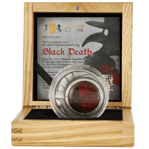 2023 Niue Human Tragedies - Black Death 2 oz Silver Coin Color and Antique - Captain’s Chest Bullion