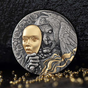 2023 T&S Behind the Mask 2oz Antiqued & Gold Gilt Pure Silver Coin - Captain’s Chest Bullion