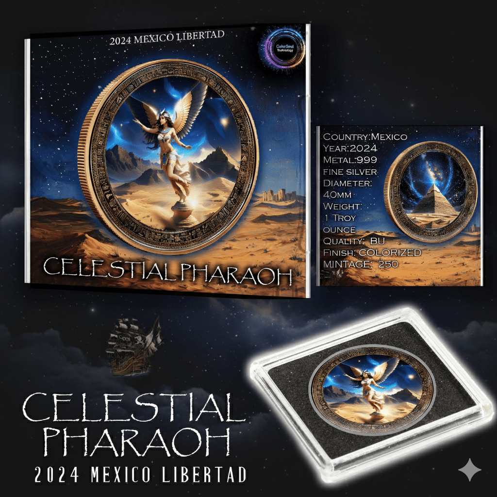 2024 Mexico Libertad Celestial Pharaoh Gilded & Colorized .999 10z. Silver Coin - Captain’s Chest Bullion