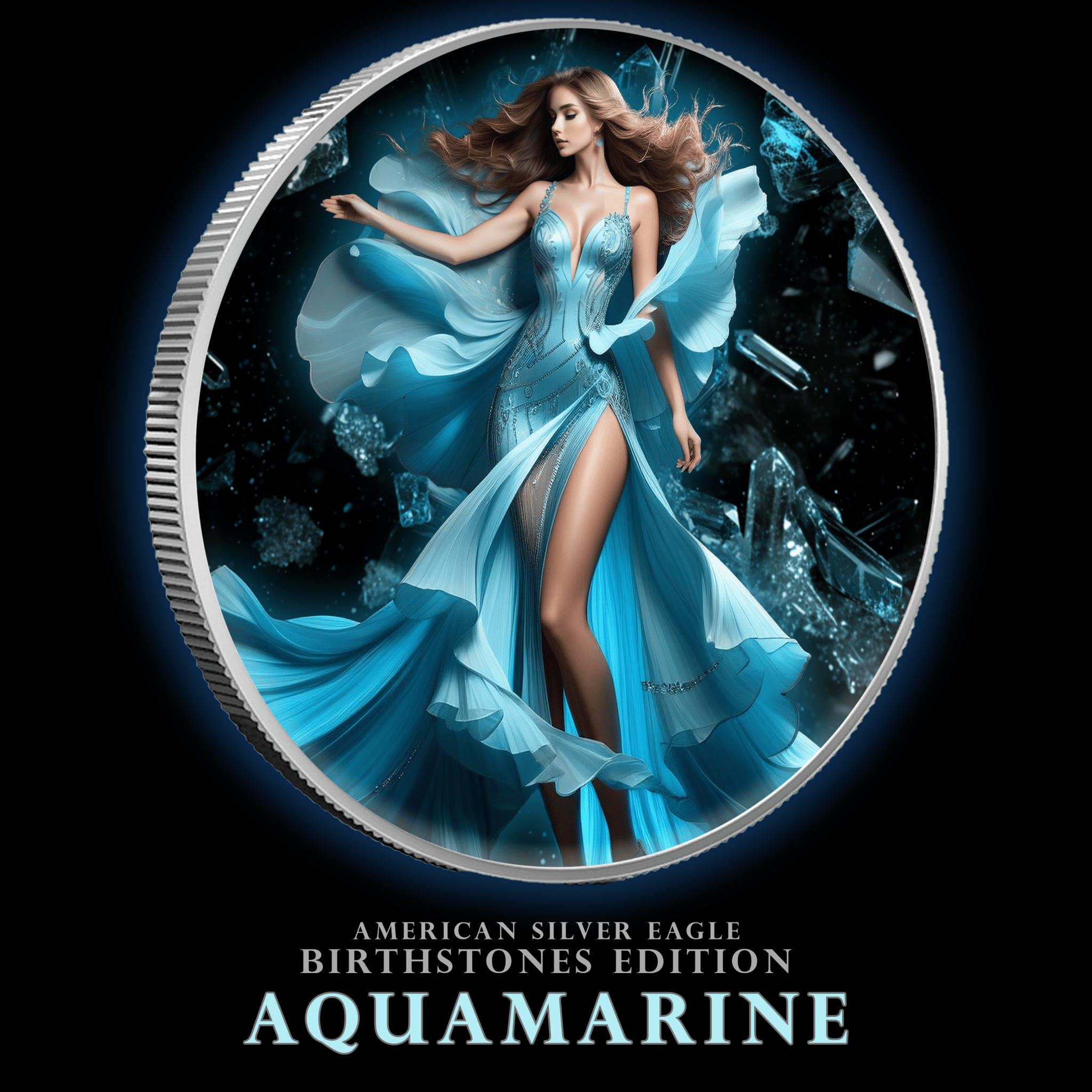 2024 Silver Eagle Aquamarine March Month Colorized 1oz .999 Silver - Captain’s Chest Bullion