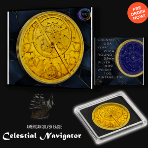 2024 Silver Eagle Celestial Navigator Gold Gilded Colorized 1oz .999 Silver Coin - Captain’s Chest Bullion