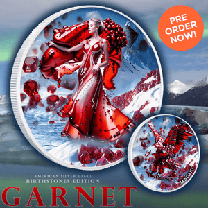 2024 Silver Eagle Month Series January (Garnet Stones) .999 1oz Silver Coin - Captain’s Chest Bullion