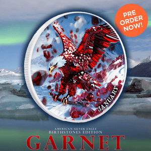 2024 Silver Eagle Month Series January (Garnet Stones) .999 1oz Silver Coin - Captain’s Chest Bullion