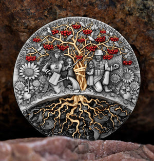 2024 T&S Chervona Kalina 2oz Antiqued and Gold Gilt Pure Silver Coin - Captain’s Chest Bullion