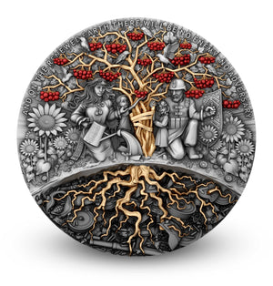 2024 T&S Chervona Kalina 2oz Antiqued and Gold Gilt Pure Silver Coin - Captain’s Chest Bullion