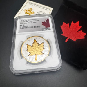 2024 1oz Canada $20 Maple Leaf- Super Incuse Gilt -FDOI PF70