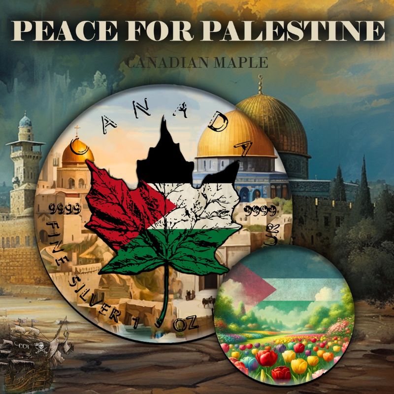 2024 Canadian Maple Coin 9999 Argent Pur Palestine for Peace 1oz Color