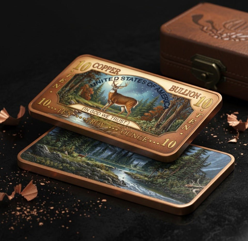 2025 10oz Whitetail Deer .999 Copper Bar Colorized - Captain’s Chest Bullion