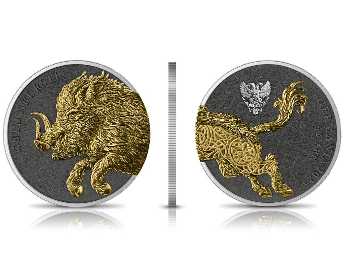 2025 Germania Beasts Gullinbursti Geminus 2 x 1 oz Silver Gilded Coin