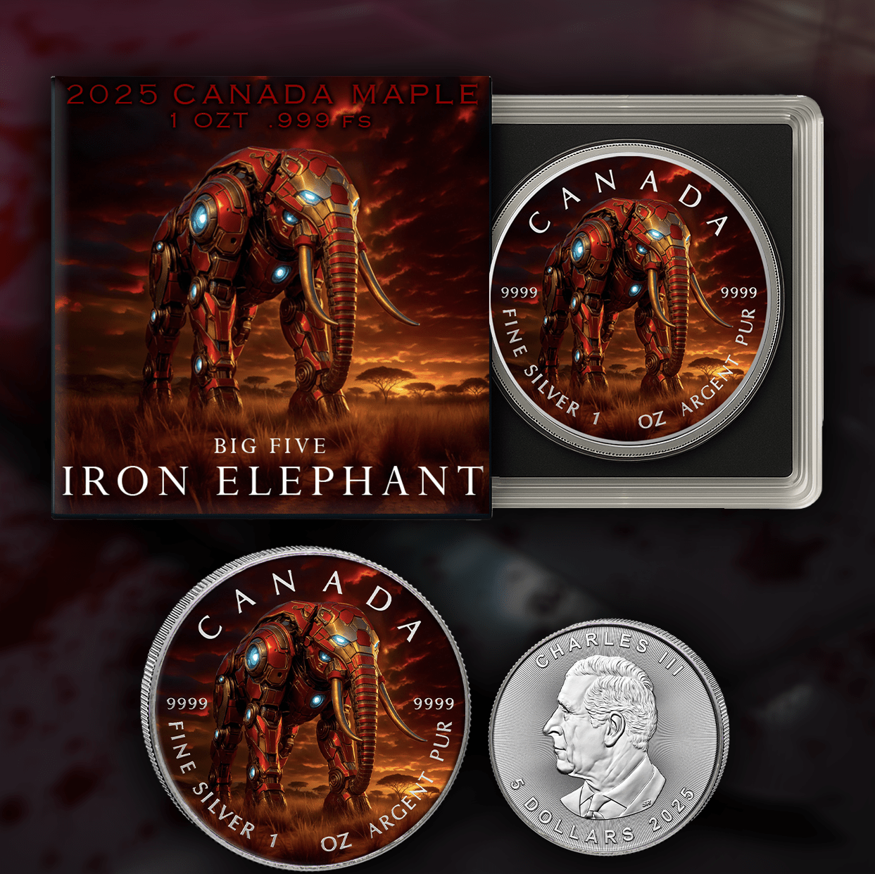 2025 Canada Maple Big Five Iron Elephant 1oz .9999 Silver - Captain’s Chest Bullion
