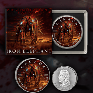 2025 Canada Maple Big Five Iron Elephant 1oz .9999 Silver - Captain’s Chest Bullion