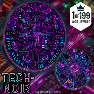 2025 Canada Maple Colorized Tech Noir .9999 Silver Coin - Captain’s Chest Bullion
