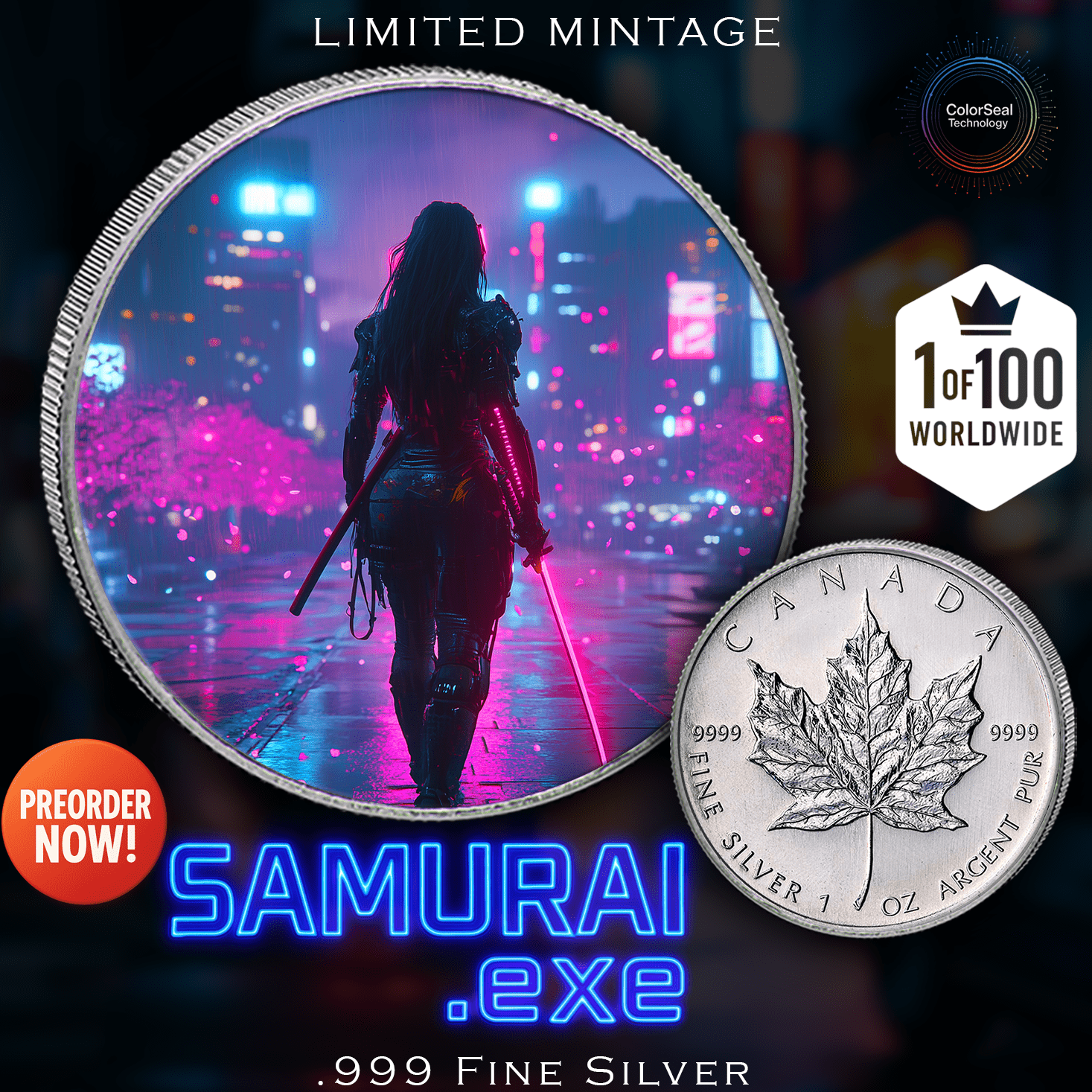 2025 Canada Maple Samurai Edition .9999 Silver Coin Colorized - Captain’s Chest Bullion