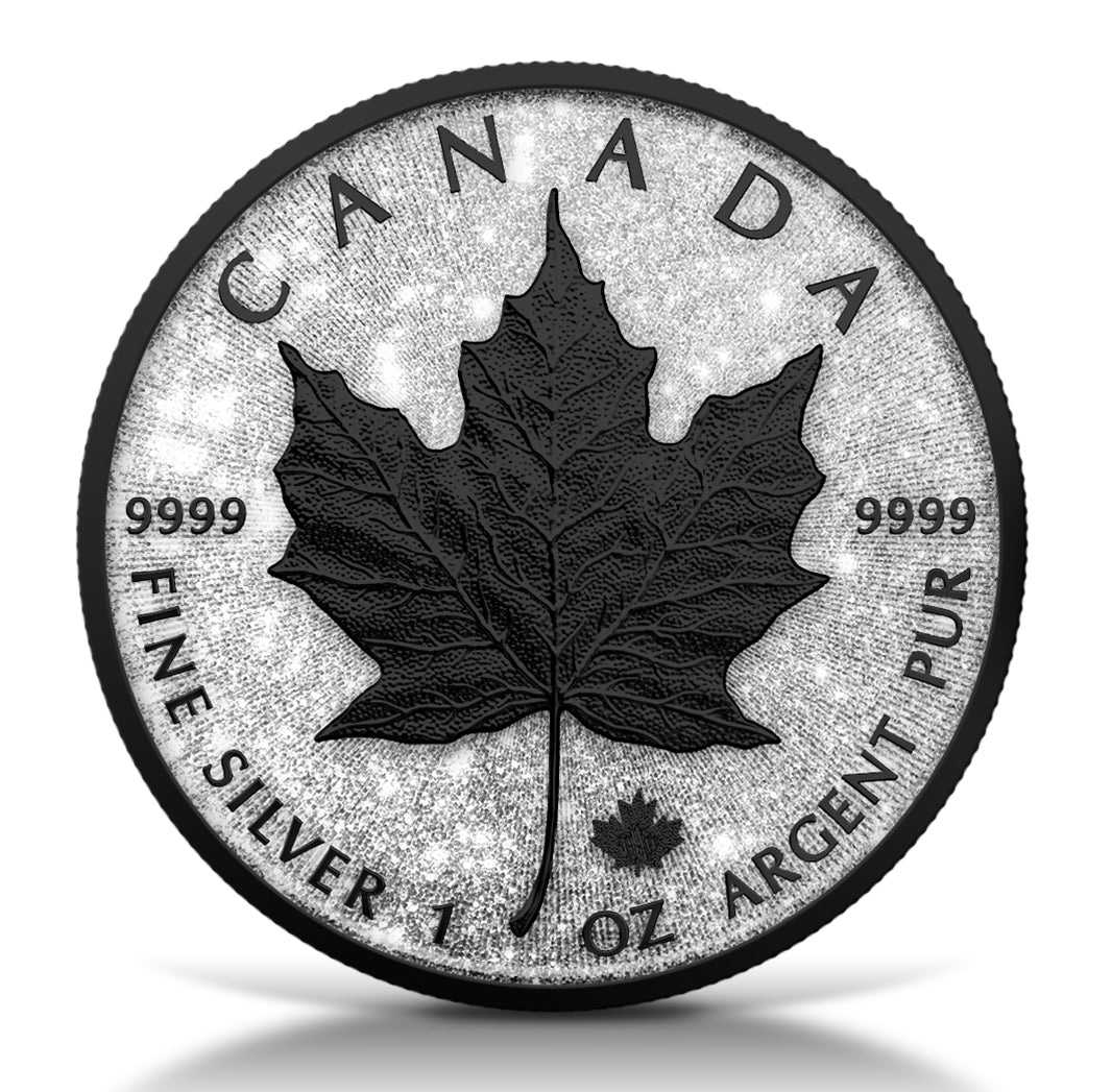 2025 Canadian Maple with Diamond Dust Maple Leaf Diamond Dust & Black Platinum - Captain’s Chest Bullion