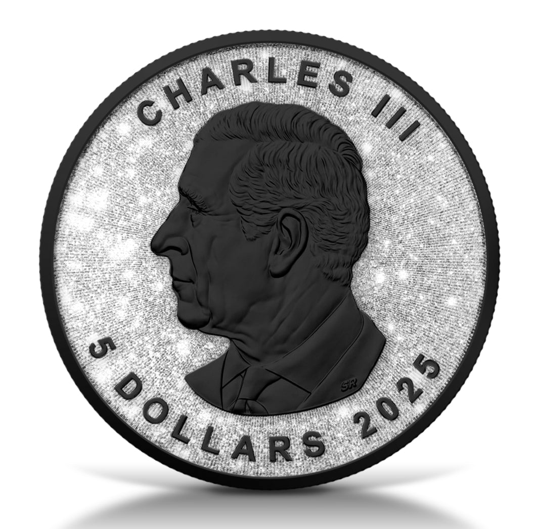 2025 Canadian Maple with Diamond Dust Maple Leaf Diamond Dust & Black Platinum - Captain’s Chest Bullion