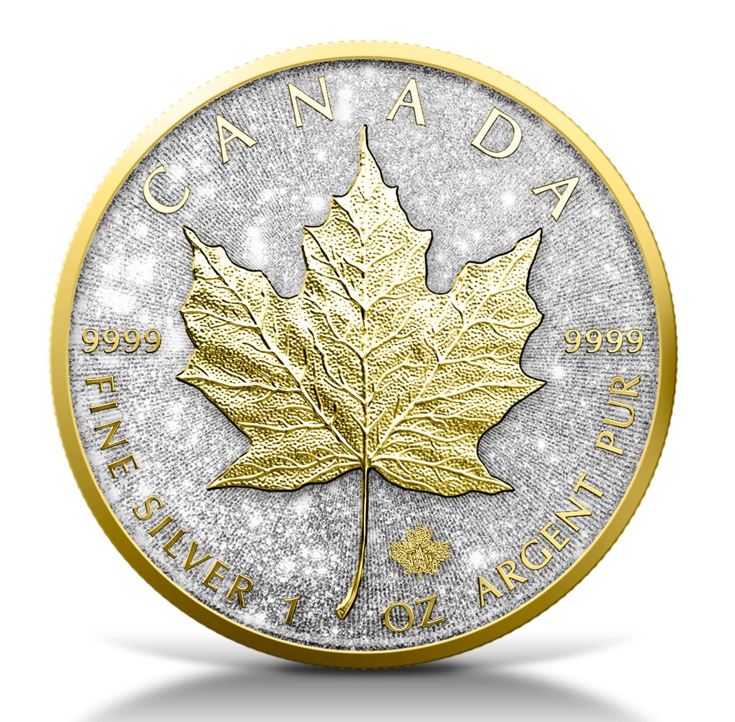 2025 Canadian Maple with Diamond Dust Maple Leaf Diamond Dust & Gold Gilding - Captain’s Chest Bullion