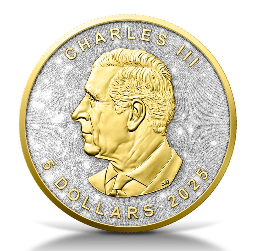 2025 Canadian Maple with Diamond Dust Maple Leaf Diamond Dust & Gold Gilding - Captain’s Chest Bullion