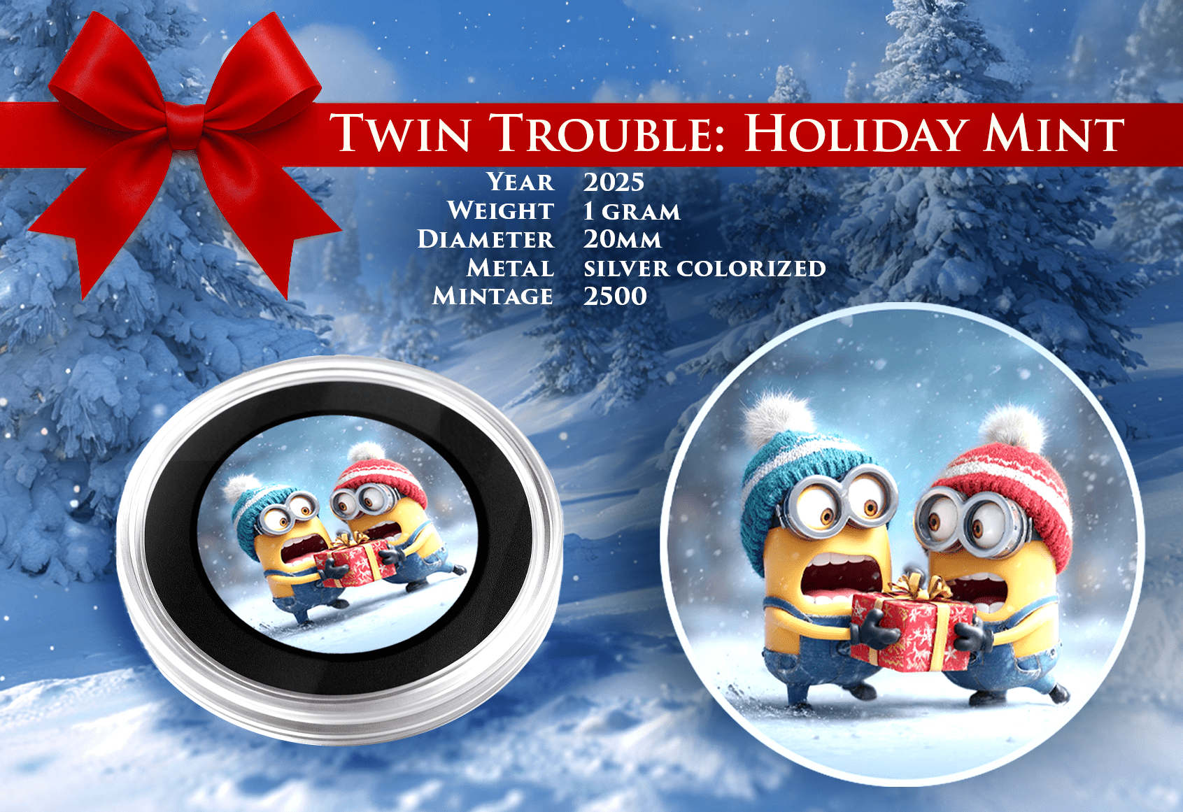 2025 Minion Twin Trouble 1 gram .999 Silver Gram 20mm Diameter - Captain’s Chest Bullion