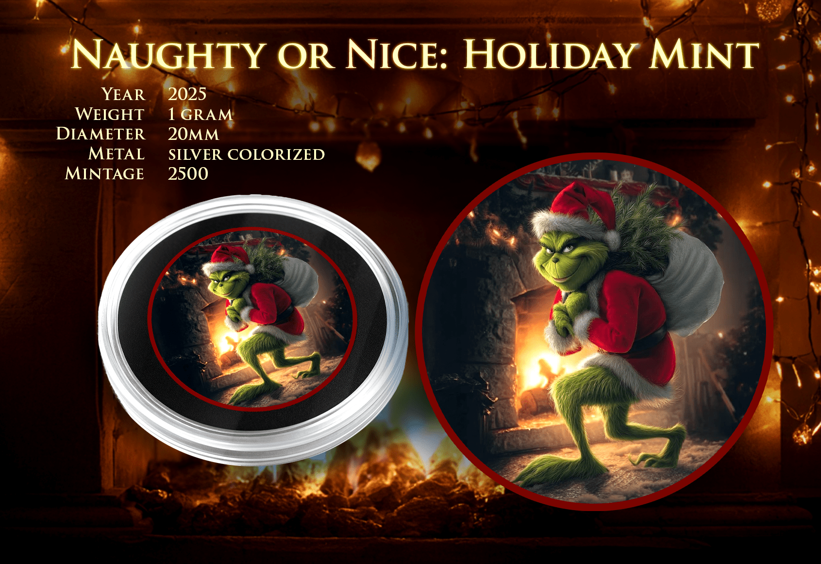 2025 Naughty or Nice 1 gram .999 Silver Gram 20mm Diameter - Captain’s Chest Bullion