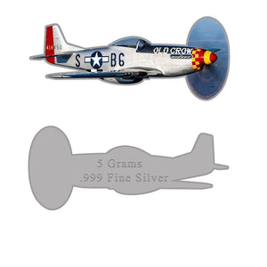 2025 P - 51 Mustang Fully Shaped Silver 5 grams .999 Silver Colorized in Card - Captain’s Chest Bullion