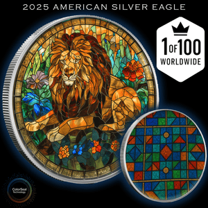 2025 Silver Eagle Mosaic Lion "Majesty" 1oz Colorized .999 Silver Coin - Captain’s Chest Bullion