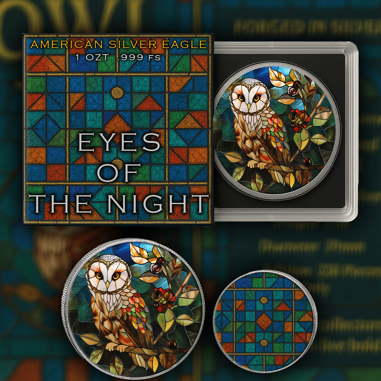 2025 Silver Eagle Mosaic Owl “Eyes of the Night” 1oz .999 Silver Coin - Captain’s Chest Bullion
