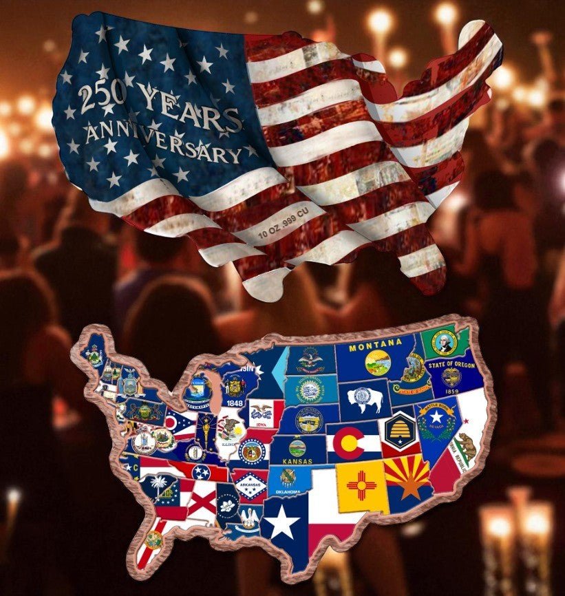 2026 10oz .999 Colorized Copper USA Shaped 250 year Anniversary Bar - Captain’s Chest Bullion