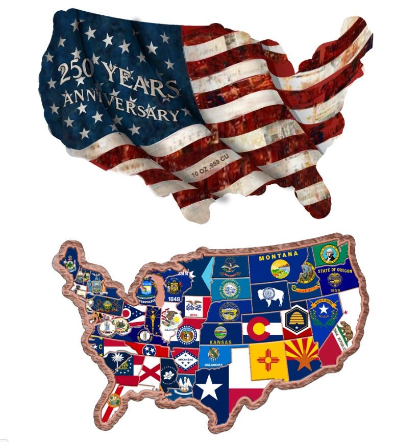2026 10oz .999 Colorized Copper USA Shaped 250 year Anniversary Bar - Captain’s Chest Bullion