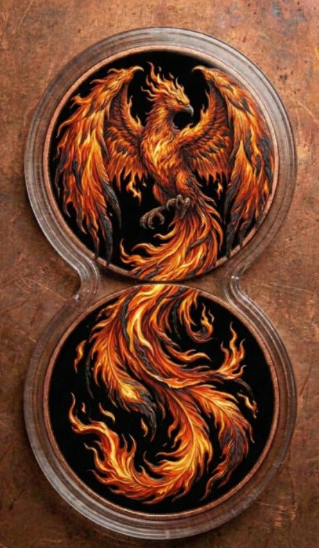 2026 Fiery Phoenix 2 Ounces .999 Fine Colorized Copper Infinity Medals - Captain’s Chest Bullion