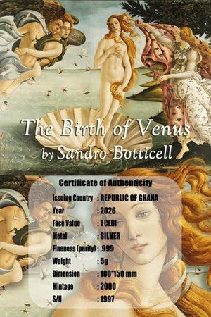 2026 Ghana The Birth of Venus 5g .999 Silver Foil - Captain’s Chest Bullion