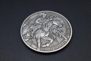 2026 Image Improvement Year of the War Horse 10oz Large Diameter .999 Copper with Antique Silver Finish - Captain’s Chest Bullion