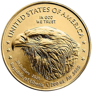 2026 Liberia American Gold Eagle 1/200 oz .9999 Gold Coin in Card - Captain’s Chest Bullion