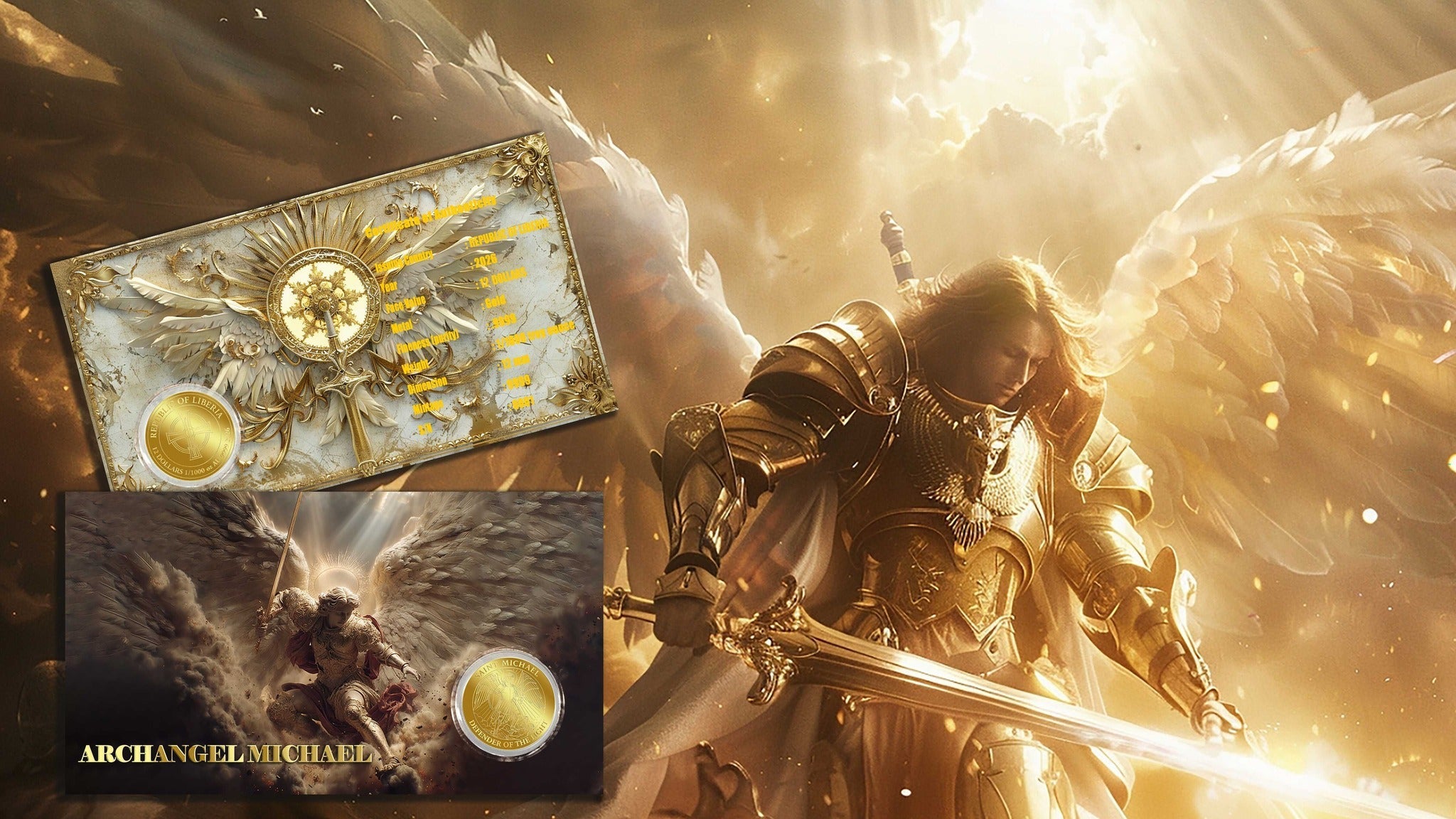 2026 Liberia Archangel Michael 1/1000 oz .9999 Gold Coin in Card - Captain’s Chest Bullion