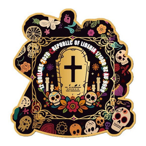 2026 Liberia Dia De los Muertos Bailando Shaped 1/1000 oz .9999 Gold Coin in Card - Captain’s Chest Bullion