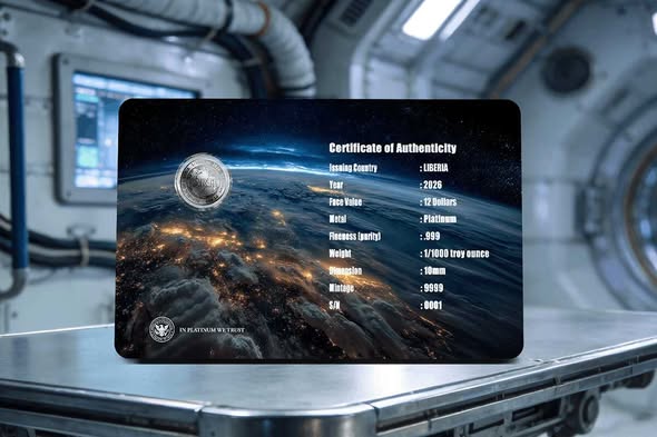 2026 Liberia Earth 1/1000 oz .999 Platinum Coin in Card - Captain’s Chest Bullion