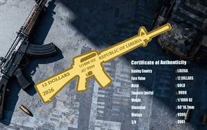 2026 Liberia M16 Shaped 1/1000 oz .9999 Gold Coin in Card - Captain’s Chest Bullion