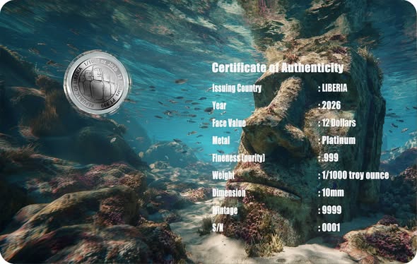 2026 Liberia Moai 1/1000 oz .999 Platinum Coin in Card - Captain’s Chest Bullion