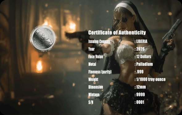 2026 Liberia Sis Belladonna 1/1000 oz .999 Palladium Coin in Card - Captain’s Chest Bullion